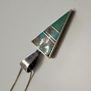925 Geniune Turquoise  Boho Necklace Arrow Sterling Silver 20" Southwestern